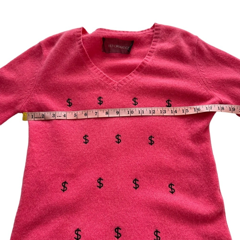Reformation Sz XS/S Women's Pink Dollar $ Sign Vneck‎ Sweater - Picture 7 of 11